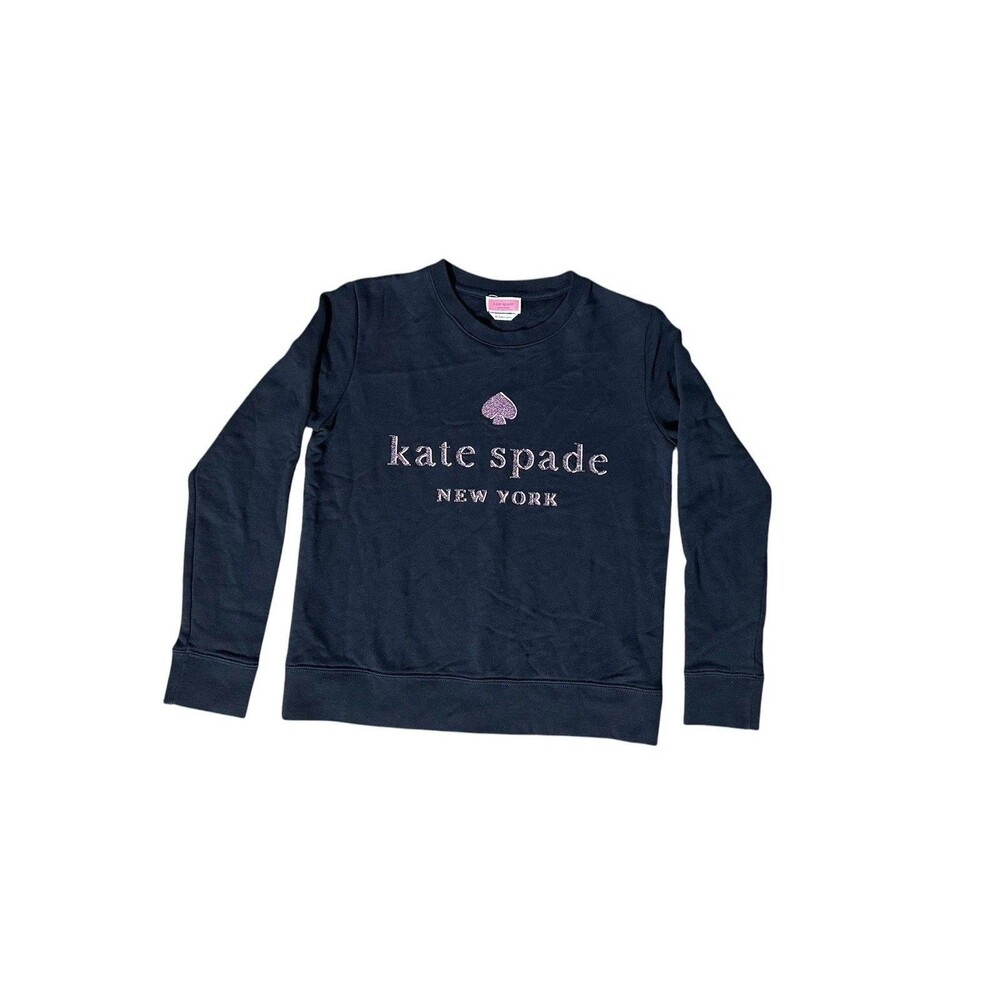 Kate Spade New York Women’s Black Sweatshirt Glitter Logo Crew Neck Size S Rare